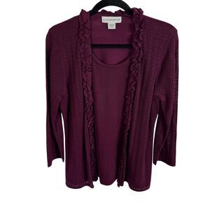 Sag Harbor Women's cardigan Twofer Sweater Top Size Medium Maroon/Wine